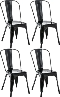 Immagine prodotto di set di 4 sedie in metallo - Tavoli da pranzo impilabili - Design industriale | Colore: nero
