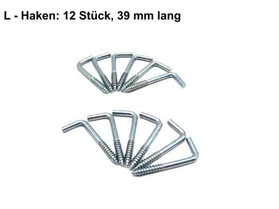 Produktbild von Schraubhaken L - Haken 39,8 mm lang verzinkt 3,4 mm Ø, 12 Stück
