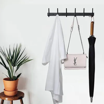 Produktbild von Kleiderhaken Wand, Garderobenhaken Schwarz Wandgarderobe Edelstahl Hakenleiste Garderobenleiste für Garderobe Badezimmer Küche (Schwarz, 6 Haken - 2 Stück)