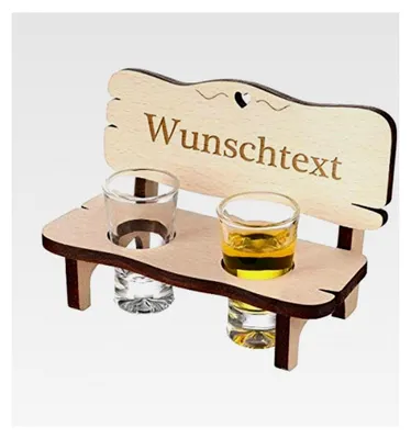 Produktbild von Schnapsbank mit 2 Schnapsgläsern - Personalisierte Holzbank mit Gravur - Geschenkidee für Hochzeitstag und Jahrestag - Motiv Wunschtext
