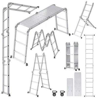 Immagine prodotto di Scala multifunzione, scala domestica pieghevole, scala combinata in alluminio con piattaforma, portata fino a 150 kg