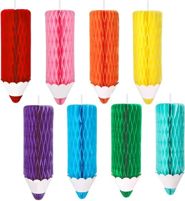 Produktbild von 8 Stück Einschulung Deko Bunt Papier Girlande mit Buntstift Design | Papierdekoration in Buntstift Form - Schulanfang Banner aus Seidenpapier - Schuleinführung Deko Einschulung Mädchen & Junge