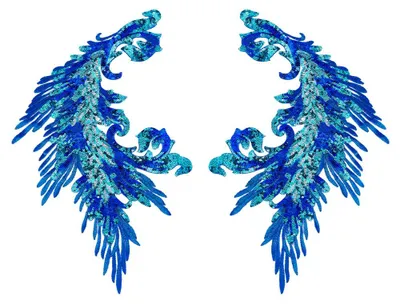 2er-Set Phönixschwanz-Stickerei-Patch, 38x9,5 cm, Polyester, Blau