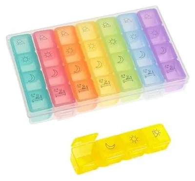 Zdjęcie produktu dla Organizer na pigułki 7 dni 28 przegródek tabletki poranna wieczorna