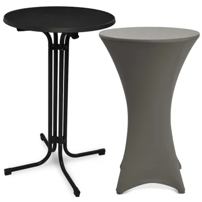Image de Table haute d'extérieur Beautissu Bellini, pliable, Ø 60 cm, anthracite, avec housse