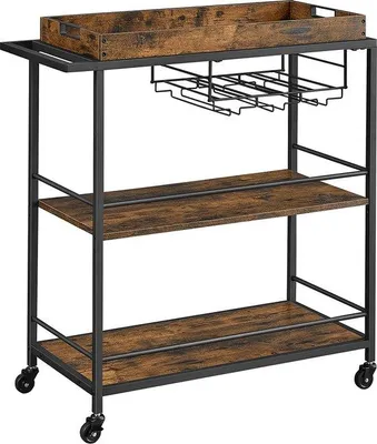 Produktbild von Industrielle Küchentruck, Küchentrolley, Entfernbare Schublade, mit verstellbaren Füßen und Rädern, Küchenbrett, Stahlrahmen, 40 x 88 x 96 cm, Vintage-Braun-Schwarz