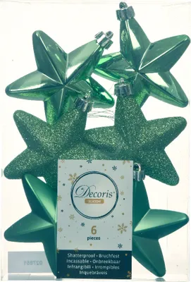Produktbild von Christbaumschmuck Sterne 7cm Kunststoff 6 Stück - Mistelgrün