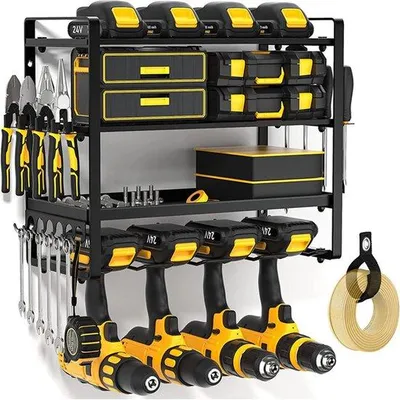 Produktbild von Elektrowerkzeug-Wandhalterung mit 4 Ebenen, Werkzeugspeicher für 4 Stück, metallisch, für Werkstatt oder Garage