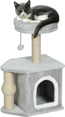 Obrázek produktu pro Škrabací strom pro kočky - Šplhací strom - 42x30x66 cm - 4 úrovně - Jutové škrabadlo - Útulný pelíšek - Béžová barva