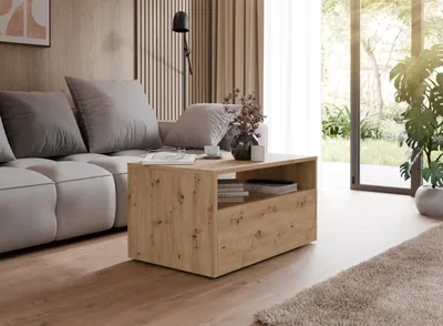 Zdjęcie produktu dla Stolik kawowy LINO Dąb Artisan na kółkach z szufladą – nowoczesna ława do salonu