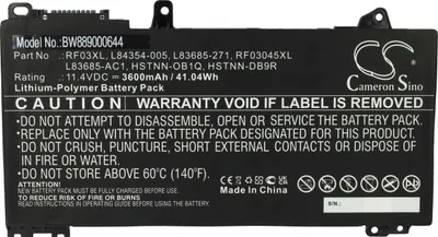 Produktbild von vhbw Akku Ersatz für HP L84354-005, RF03045XL, RF03XL, HSTNN-DB9R, HSTNN-OB1Q, L83685-271, L83685-AC1 für Notebook (3600 mAh, 11,4 V, Li-Polymer)