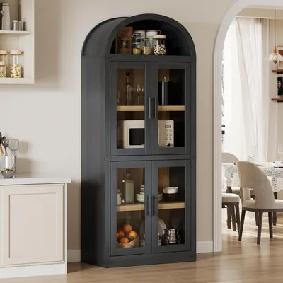 Productafbeelding van Glazen vitrine met glazen deuren en 5 planken, 76x40x182 cm, zwart