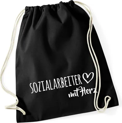 Produktbild von Huuraa Turnbeutel Sozialarbeiter mit Herz 12 Liter Black Baumwolle Rucksack Geschenkidee