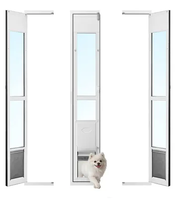 Produktbild von Hundeklappe für Glasschiebetür - Höhenverstellbare Hundetür 192,7-204,9 cm - Aluminiumrahmen - Abschließbar - 180° Schwenkbar - Für mittelgroße Hunde