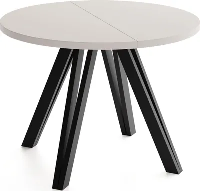 Produktbild von Runder Esstisch Ausziehbar 100–140 cm mit Schwarzen Holzbeinen aus Buchenholz – Moderner Ausziehtisch für Esszimmer, Küche und Wohnzimmer – Tisch für 4–8 Personen – Kaschmir