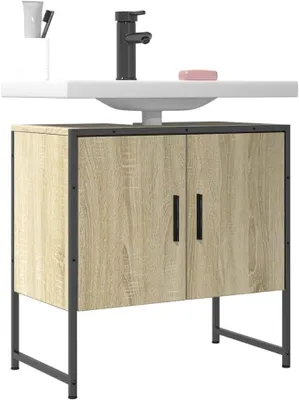 Produktbild von Waschbeckenunterschrank 60x33x60 cm Waschbeckenschrank mit viel Stauraum,Unterschrank für Waschbecken Waschtisch, Badschrank Badezimmerschrank Badmöbel,Sonoma-Eiche Holzwerkstoff