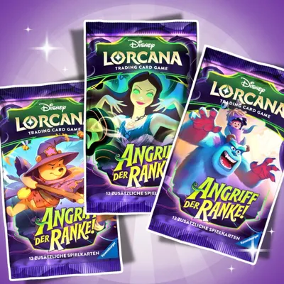Productafbeelding van 3x Disney Lorcana Set 13 "Aanval van de Ranken!" Boosterpakketten (Duits) – 3 boosterpakketten met elk 12 kaarten + beschermende verzendverpakking