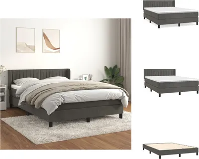 Immagine prodotto di vidaXL Letto a molle con materasso grigio scuro 140x190 cm in velluto - Letti e strutture letto