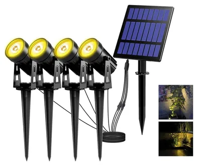 Imagen del producto de 4 luces solares LED para jardín, luz blanca cálida, impermeables, para uso exterior