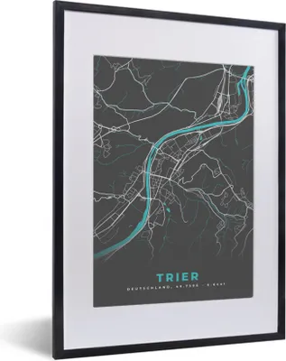 Produktbild von MuchoWow® Gerahmtes Poster Stadtplan - Deutschland - Blau - Trier - Karte 30x40 cm - Poster mit Schwarzem Bilderrahmen Wandposter Rahmen Foto Bilder - Wandposter Schlafzimmer