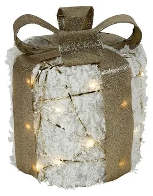 Productafbeelding van Kerstkado met 20 leds warm-wit sneeuw glittergoud