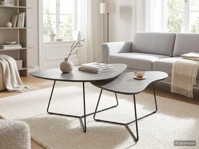 Produktbild von Couchtisch >Pisa< (2er-Set) in Beton Steinstruktur - 87x43x59 (BxHxT)