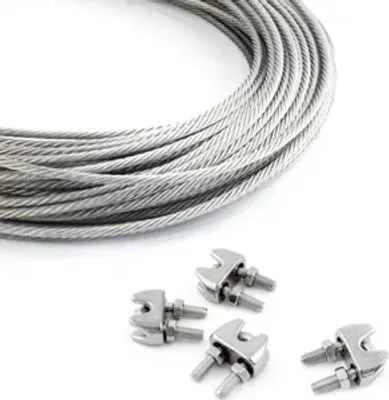 Produktbild von DRAHTSEIL EDELSTAHL + 4 SEILKLEMMEN 8mm 15 Meter   7x7 Edelstahlseil Seil Stahlseil