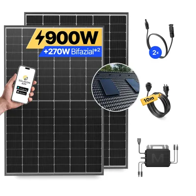 Produktbild von Balkonkraftwerk 900W Solaranlage mit Ziegeldach Halterung (Einzelmontage) Steckerfertig Komplettset Photovoltaik Anlage 800W, Kabellänge: 10m, Solakon