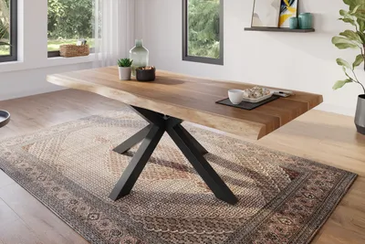 Produktbild von Esstisch 220 x 100 cm Akazie massiv natur Baumkantentisch Spider-Gestell schwarz ATLAS