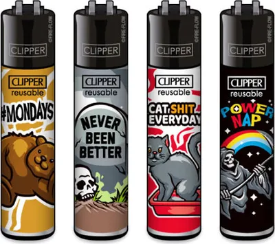 Produktbild von Clipper Reibradfeuerzeuge MIX SLOGAN #5, 4 Stück