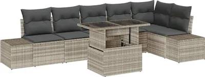 Produktbild von vidaXL Gartensofa-set 7 stk. Hellgrau Poly-Rattan