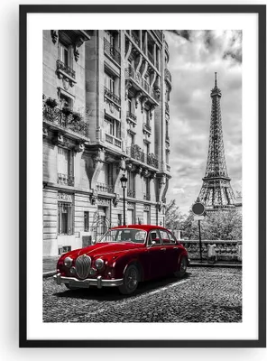 Produktbild von Gerahmtes Poster - Schwarzer Rahmen - Auto Eiffle Straße Gebäude - 50x70 cm - Wand Bild - Wanddeko - Wandbilder - Wandposter - Bilderrahmen - Bilder - Kunstdruck - Wandbild - P2BPA50x70-3214
