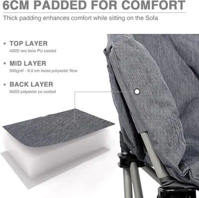 Image de Chaise de camping - Fauteuil pliable 2 places - XXL - Dossier haut - Revêtement rembourré - Gris