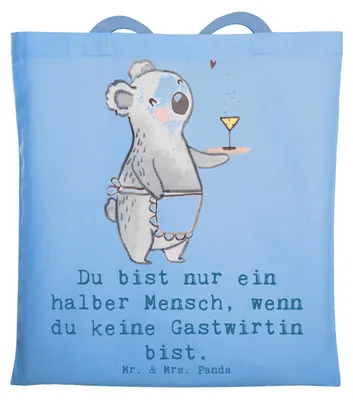 Produktbild von Mr. & Mrs. Panda Tote Bag Gastwirtin Herz - Sky Blue - Geschenk, dokumententasche, Einkaufstasche, Tasche, Kneipe, Bar, umhängebeutel, Shopping, Spruch, Gaststätte