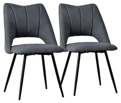 Produktbild von Esszimmerstühle 2er Set, Grau, Stühle mit Stoffbezug und schwarzen Metallbeinen, Küchenstühle mit Rückenlehne, Polsterstühle für Esszimmer, Wohnzimmer, Küche und Büro