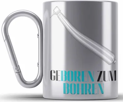Produktbild von Trendation - Geboren Zum Bohren Edelstahl Tasse Karabiner Geschenk Zahnarzt Lustig Praxis Geschenkidee Zahnarzthelferin Zahntechniker Zahnärztin Zahnmedizinische Fachangestellte (Silber)