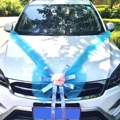 Große Organza Schleife für Hochzeitsauto, dekorative Tüllschleife für Hochzeit, Feier und Valentinstag - blaue Dekoration