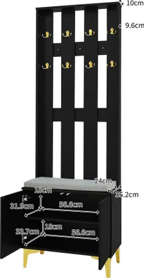 Immagine prodotto di okwish Set armadio 60,5 L x 180,5 H x 35,2 B (cm) + 83 L x 101 H x 35 B (cm) con scarpiera e cuscino, armadio con ganci, scarpiera con cassetti e ante, nero