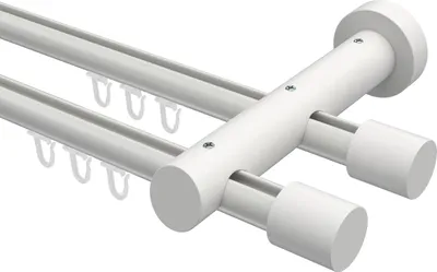 Produktbild von Interdeco Innenlaufstange / Gardinenstange mit Innenlauf Weiß, Typ Talent Feta (Kappe), 20 mm Ø 2-läufig, 200 cm