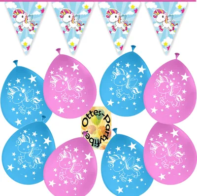 Produktbild von Baby-Einhorn-Deko-Set Baby-Unicorn-Deko-Set Wimpelkette und Luftballons