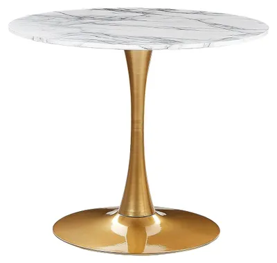 Produktbild von Runder Esstisch in Weiß und Gold mit Marmoroptik, 90 cm, MDF und Metall