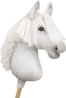 Produktbild von Super Hobby Horse Pferd auf Stab A3 weiß handgenäht und handgemalt Spielzeug für Kinder über 3 Jahre