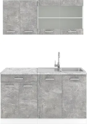 A modern kitchen unit with cabinets and a sink, presented against a white background.
