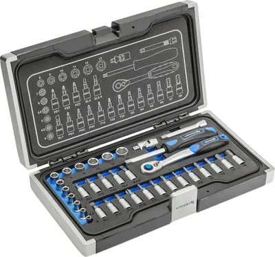 Image de Jeu d'outils 34 pièces Clés à douille 1/4" 34 pièces. HT1R464 Mallette HOGERT