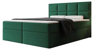 Produktbild von Boxspringbett TIOLI 140x200 Paneel-Optik Bettkasten Bonellmatratze Dunkelgrün