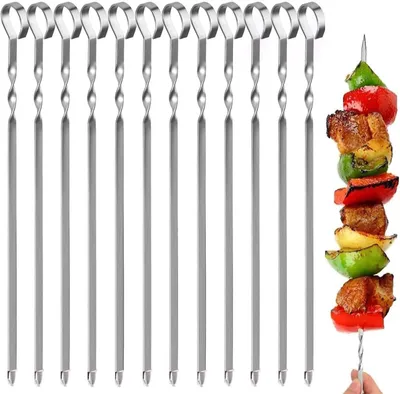 Produktbild von Grillspieße 39 cm, 12 Stück, Edelstahl, für Camping- und Gartenfeiern