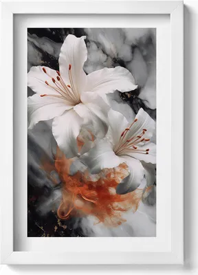 Produktbild von Rauchkomposition mit Blumen– Wandbild mit Rahmen – Gerahmtes Bild  – Wanddekoration – 20x30 cm – Weiß