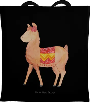 Produktbild von Mr. & Mrs. Panda Tote Bag Alpaka Stolz - Schwarz - Geschenk, Tasche, Lama, Stoffbeutel, Uni, Shopping, Schultasche