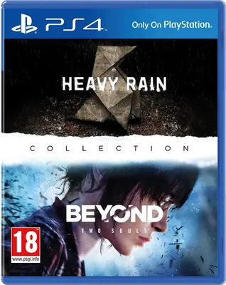 The image is a video game case for PlayStation 4, featuring artwork for 'Heavy Rain' and 'Beyond: Two Souls'.