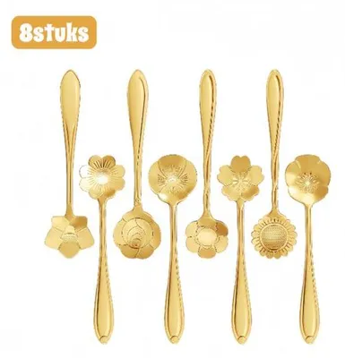 Produktbild von 8 Stück Gabeln - Edelstahl - Romantische Form - Für Kaffee, Desserts und Hochzeiten - Gold